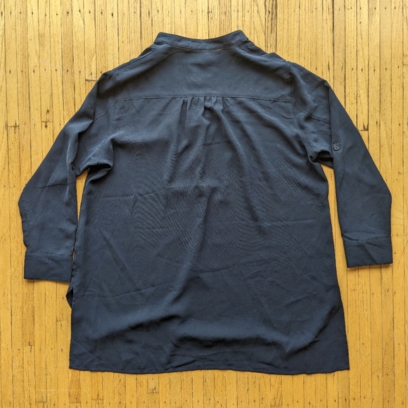 Navy Blouse with Band-style Collar - Picture 3 of 3